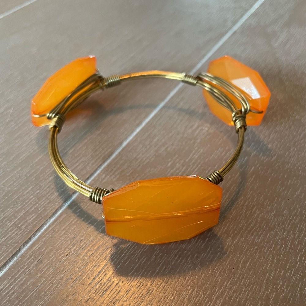 Wire Bangle Style Bracelet with Orange Faceted Stones